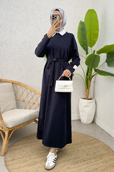 Salih Çelebi Rochie cu bretele cu două fire 0007 - ALBASTRU ÎNCHIS