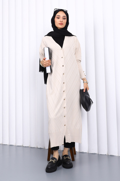 İmajButik Stone Mercerized Cold Yarn Buttoned Knitwear Cardigan