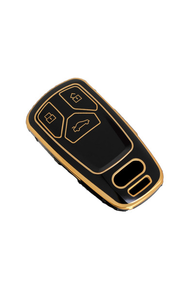 LUVLU Husa premium cheie Audi compatibila A1 A3 A4 A5 Q3 Q5 Q7 TT S-Line RS Allroad, Negru/Auriu