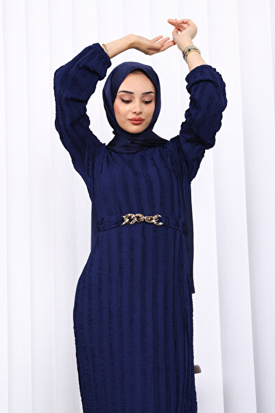 İmajButik Μπλε ναυτικό φόρεμα με λεπτομέρεια βολάν στη μέση