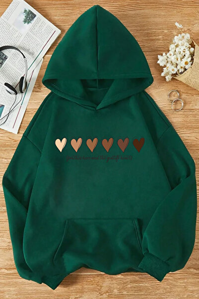 Trend Sizde سويت شيرت بقلنسوة مطبوع عليه سيراكالب باللون الأخضر للجنسين