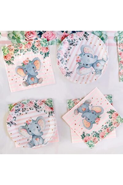 Flippy Set of 20 Table Napkins, Flippy, Elephant Print, Paper, 16.5 x 16.5 cm, Pink