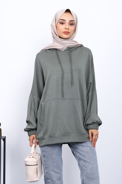 İmajButik Μοντέρνο φούτερ με τσέπες χακί καγκουρό