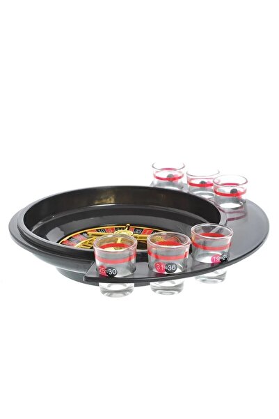 Flippy Flippy Roulette Drinking Game, with 6 Glass Shot Glasses, 30 x 26.5 x 6.5 cm, Red/Black