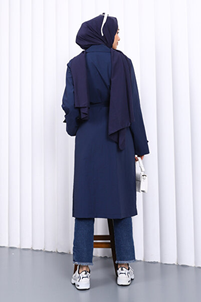 İmajButik Синій тренч з кружевим коміром