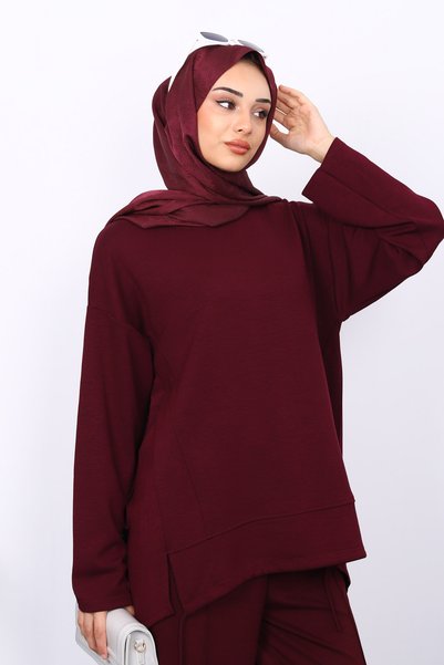 İmajButik Set de pantaloni tunică modal cu detaliu frontal cu prune