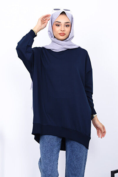 İmajButik Μπλε ναυτικό φούτερ με κοντό μπροστινό μέρος και μακρύ πίσω μέρος