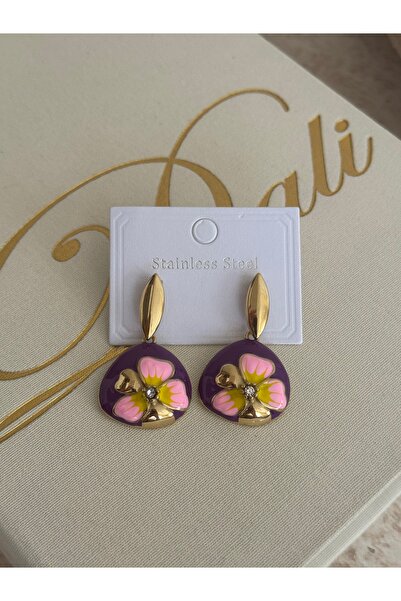 LUXSTONE Gold Earrings with Purple Flowers