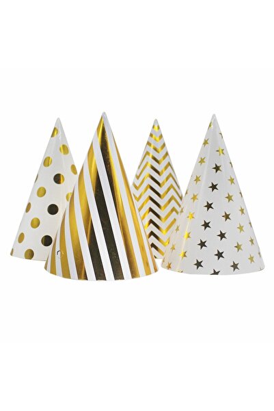 Flippy Set of 6 Metallic Party Hats - Gold Polka Dots, 20 cm