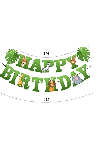 OEM Happy Birthday Jungle Theme Banner with String Green