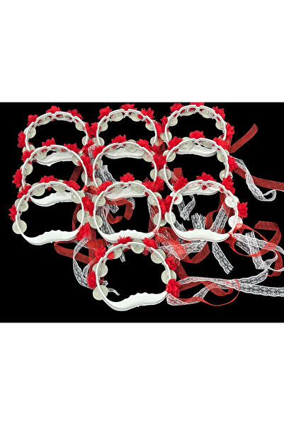 Muensu 10 Adet Kırmızı Süslü Tef, Gelin, Nedime , Kına Gecesi Def, Üç Boyutlu...