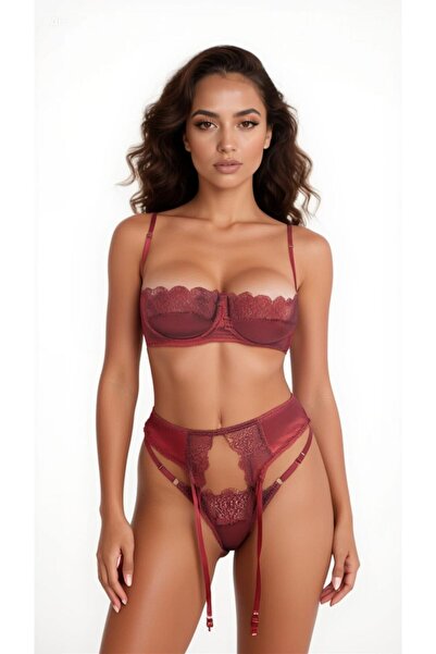 Pemilo Women's 05003 Garter Set Red