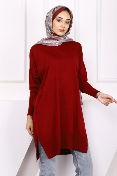 İmajButik Bordo Merserize Salaş Triko Tunik