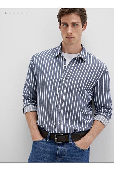 Mavi Çizgili Erkek Gömlek PAMUKLU YENİ SEZON