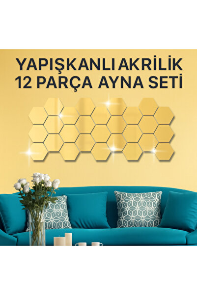 Mersi SHOP 12'li Yapışkanlı Akrilik Ayna Seti | Altıgen Duvar Dekoru | Modern...