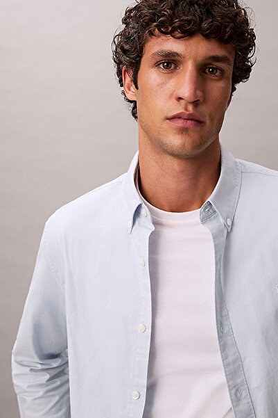 Calvin Klein Erkek Regular Fit Düğmeli Yaka Oxford Gömlek - Açık Mavi