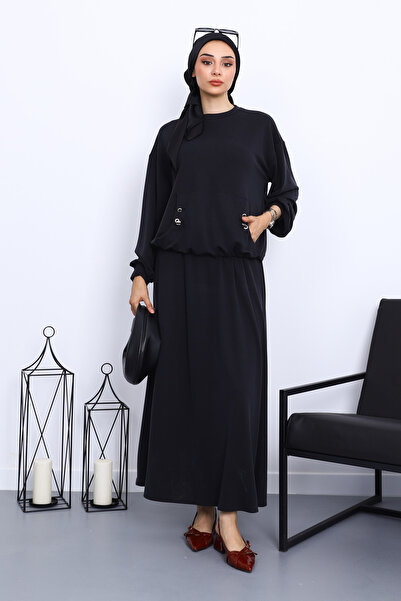 İmajButik Black Pocketed Blouse Skirt Set
