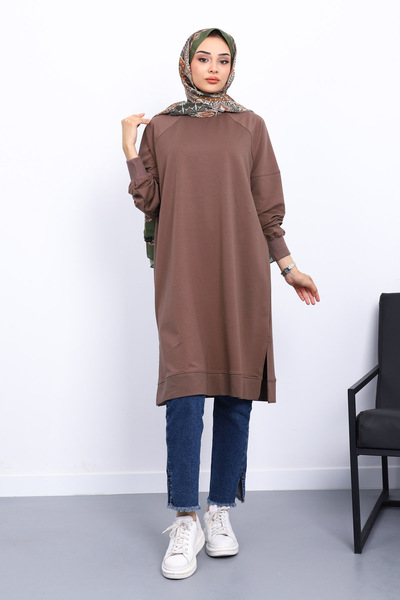 İmajButik Brown Modal Tunic with Slits on the Sides