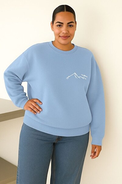 BENROMA 3 Yarn Combed Cotton Mountain Printed Large Size Unisex Sweatshirt