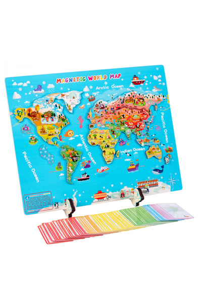 Toyska Educational Magnetic Wooden World Map Game, 184 Cards, Multicolor