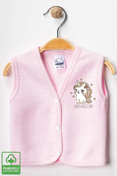 Miniel Baby Girl Princess Printed Organic Cotton 3-6-9 Months Quilted Baby Vest