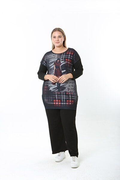 XL Modam Wool Viscose Patterned Lycra Women's Plus Size Tunic