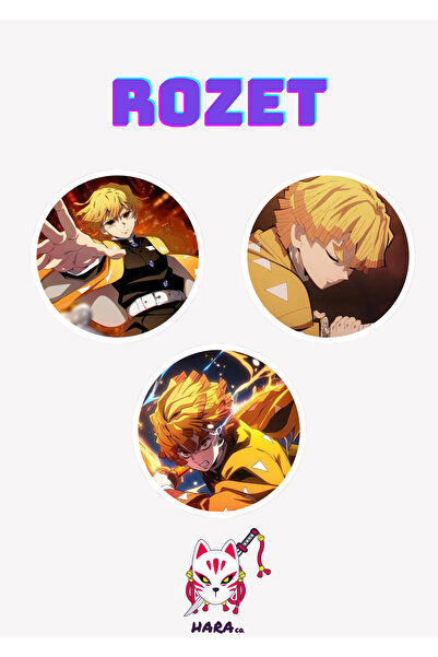 Hara Company Demon Slayer ( İblis Keser ) Animesi Zenitsu Anime Rozet Seti (3...
