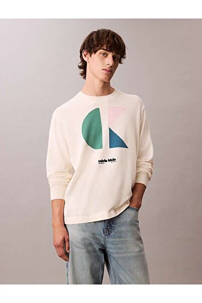 Calvin Klein LS CLRBLK GRPHC CTTN Bej Erkek Kazak