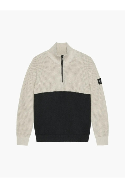 Calvin Klein CLR BLOCK ZIP UP SWE Erkek Krem Kazak