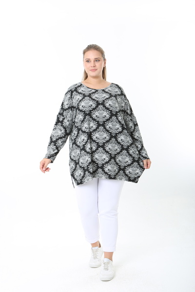 XL Modam Wool Viscose Patterned Lycra Women's Plus Size Tunic