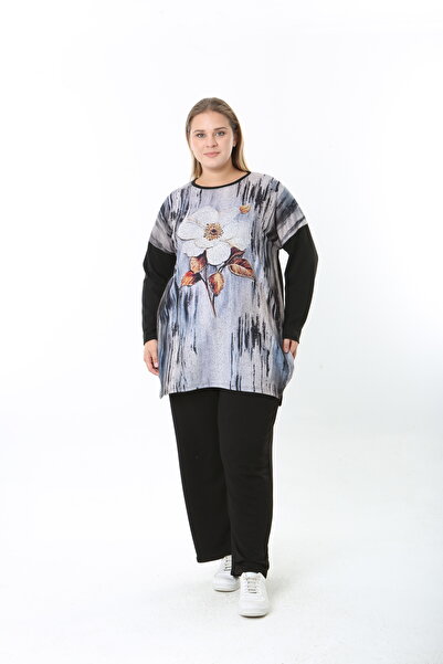 XL Modam Wool Viscose Patterned Lycra Women's Plus Size Tunic