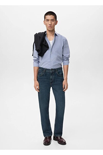 MANGO Man Slim fit çizgili %100 pamuklu gömlek
