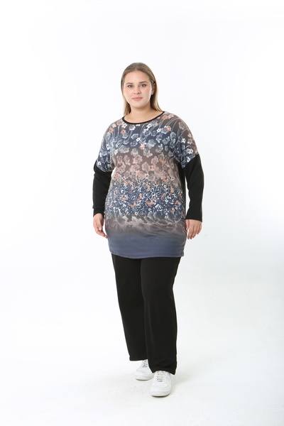 XL Modam Wool Viscose Patterned Lycra Women's Plus Size Tunic
