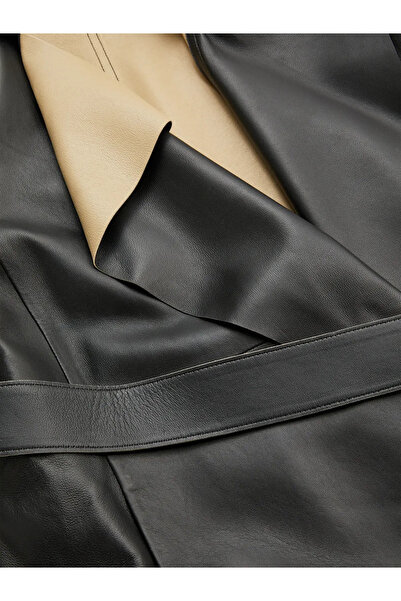 Calvin Klein CONTRAST LEATHER TRE Kadın Siyah Trençkot
