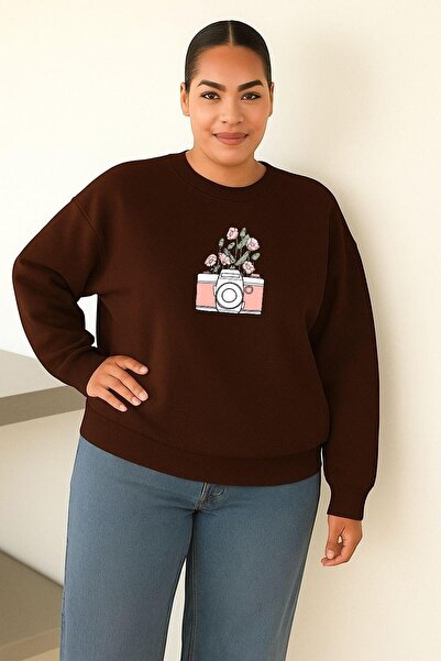 BENROMA Hanorac unisex de mărime mare, imprimat cu aparatul foto, cu flori di...