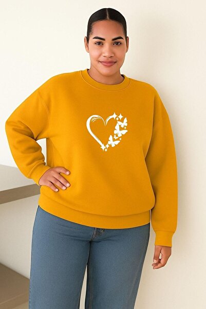 E-ROMA Hanorac unisex de mărime mare cu imprimeu inimă fluture