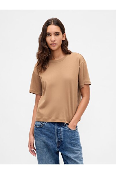 GAP Kadın Koyu Bej Supima® Pamuk Relaxed T-Shirt