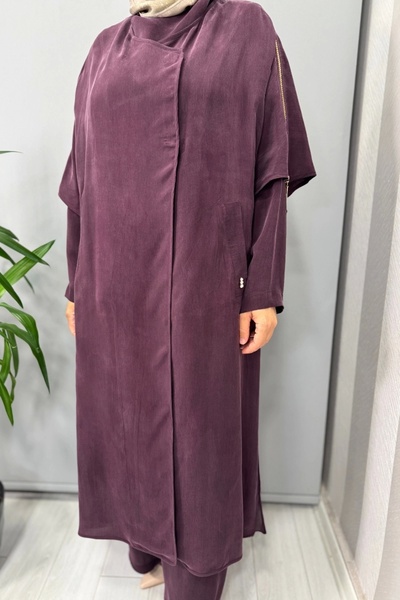 MISS DALIDA Shoulder Zipper Detailed Jacket Burgundy T25Y-8001