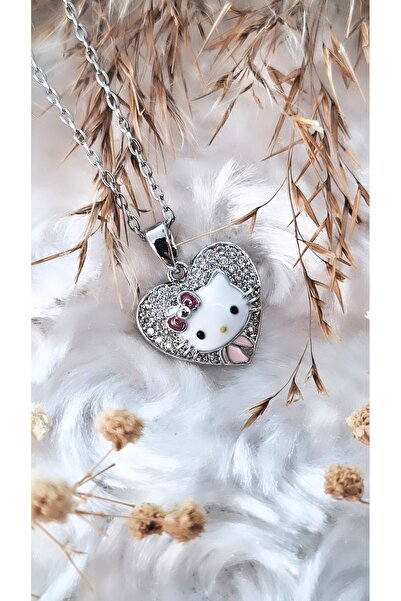 Serenity قلادة هيلو كيتي الفضية المصنوعة من الفولاذ على شكل قلب
