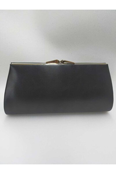 bsc Black Leather Faux Leather Nickel Accessory Evening Bag