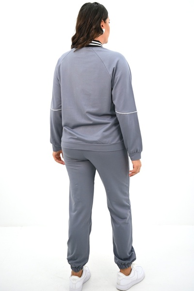 FashionForYou Γυναικείο κοστούμι CapsLine, μακρύ σακάκι και παντελόνι με κορδόνι, μεγάλα μεγέθη, γκρι