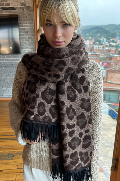 LAGRANZE Women's French Leopard Print Casual Scarf Shawl