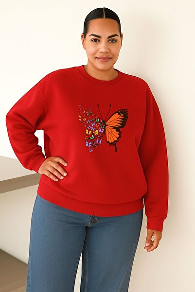 E-ROMA 3 İPLİK PENYE KELEBEK BASKILI BÜYÜK BEDEN UNİSEX SWEATSHIRT