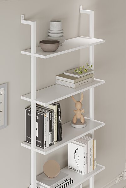 Euromob 40x20 cm Beyaz Metal 4 Raflı Duvar Rafı | Kitaplık & Mutfak Banyo Organizer