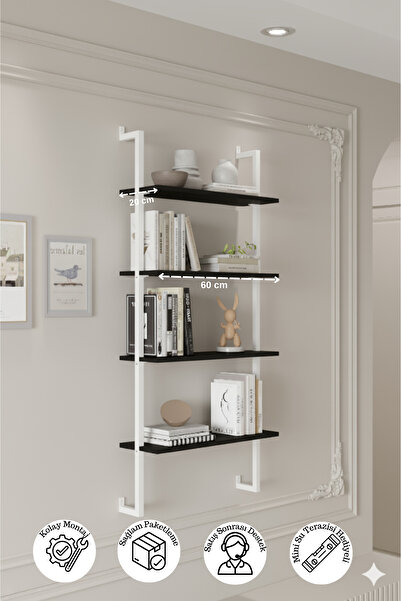Euromob 60x20 cm Beyaz Metal 4 Raflı Duvar Rafı | Kitaplık & Mutfak Banyo Org...