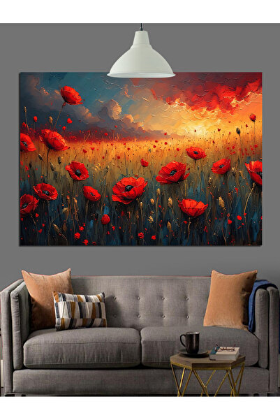 Tablo Mega Gelincik Tarlası Manzara Dekoratif Kanvas - Mdf Ahşap Tablo