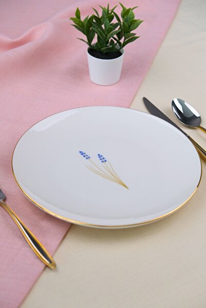 tabakevi Tabak Evi Porcelain Natura Lavender Gold Gilded Cake Plate 20.50cm Single