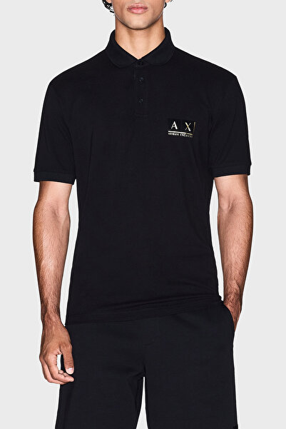 Armani Exchange Tricou cu guler polo cu nasturi, din bumbac, cu croiala normală, pentru bărbați, tricou cu guler polo XM001885 AF130
