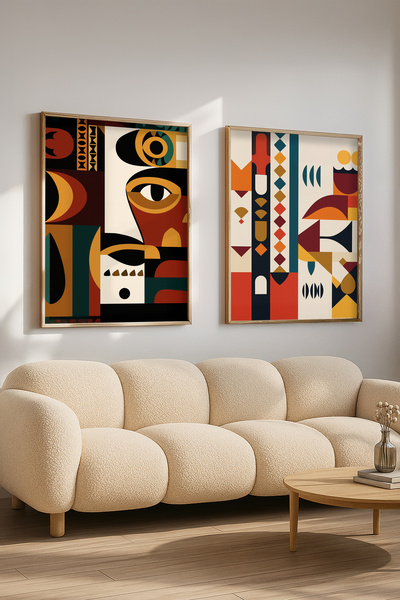 STARYUNA Ethnic Painting, Wooden Framed Abstract Geometric Ethnic Patterned Double Painting Set Yuna423