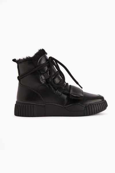 Limoya Yanisa Siyah Kürklü Bağcıklı Kadın Spor Bot